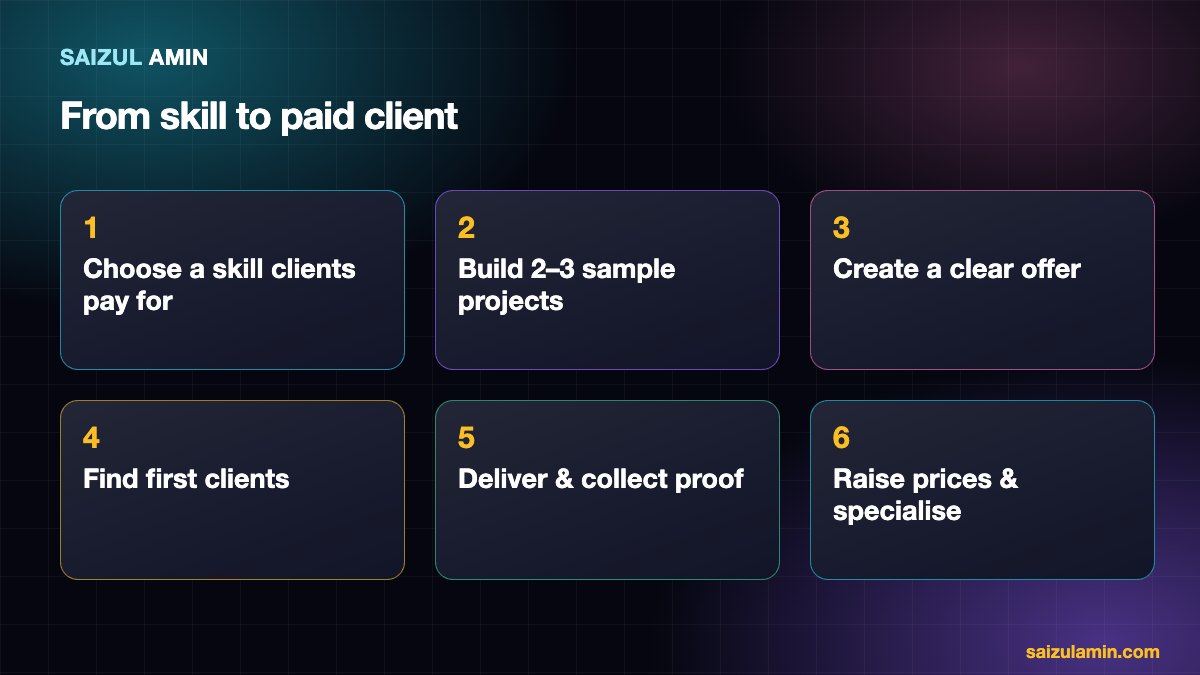 Six steps from choosing a freelancing skill to raising prices and specialising